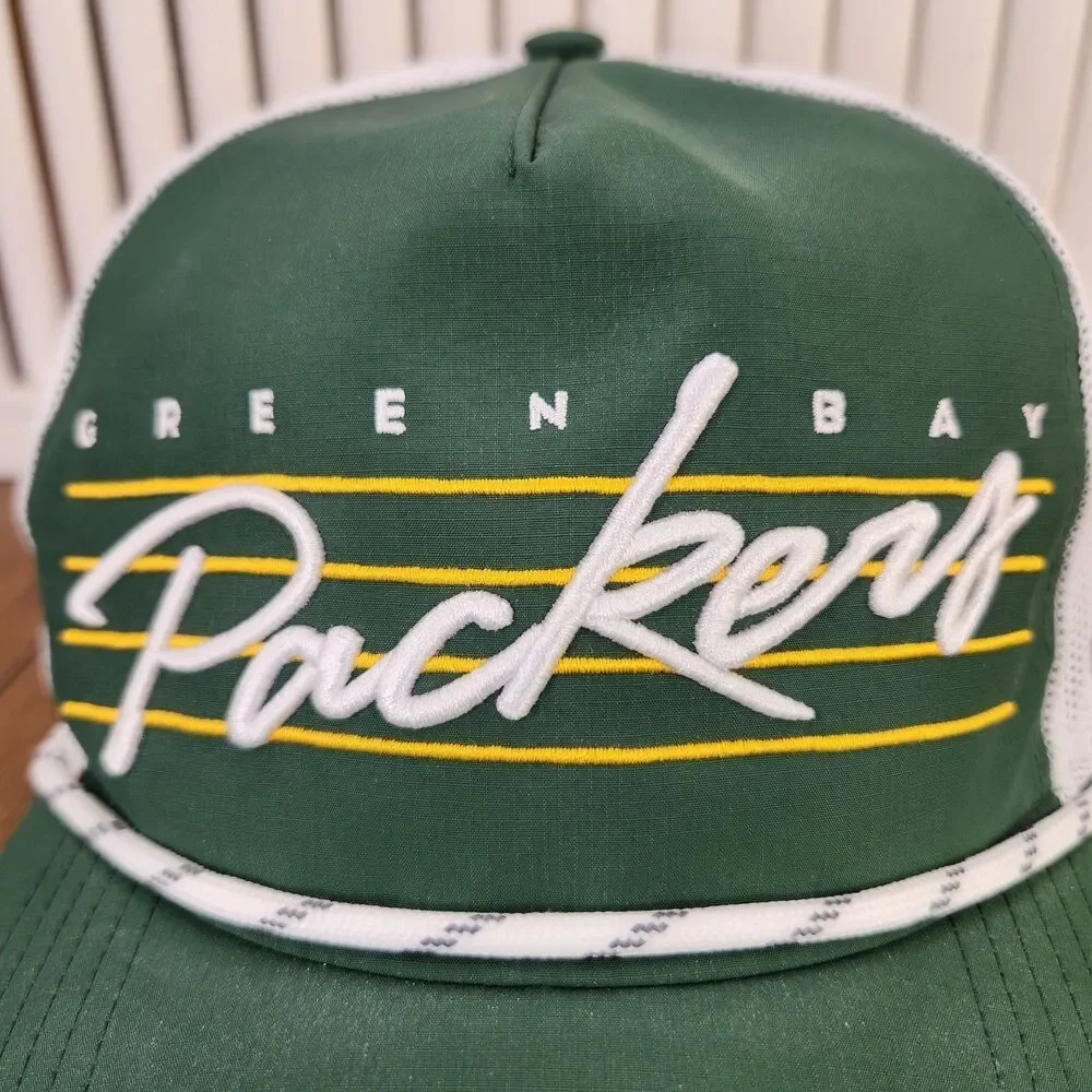 '47 Hitch Green Bay Packers Downburst Script Trucker Hat Green Snapback Rope Cap